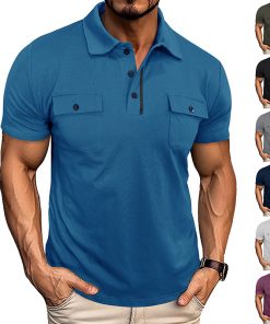 Summer Lapel Button Polo Shirt With Pockets Outdoor Fashion Short Sleeve Tops For Men Clothing